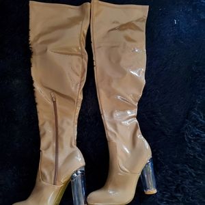 Taupe patent otk boot
